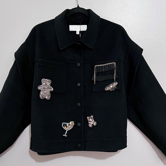 NWT URLAZH Rhinestone Stitched Short Teddy Bear & Champagne Jacket MSRP$438 - Picture 3 of 16